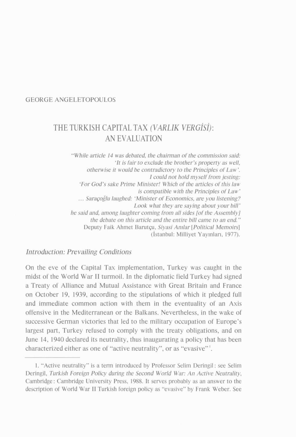 The Turkish Capital Tax (Varlik Vergisi): an Evaluation