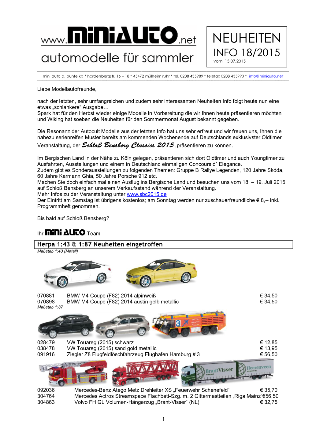 NEUHEITEN INFO 18/2015 Vom 15.07.2015 ______Mini Auto A