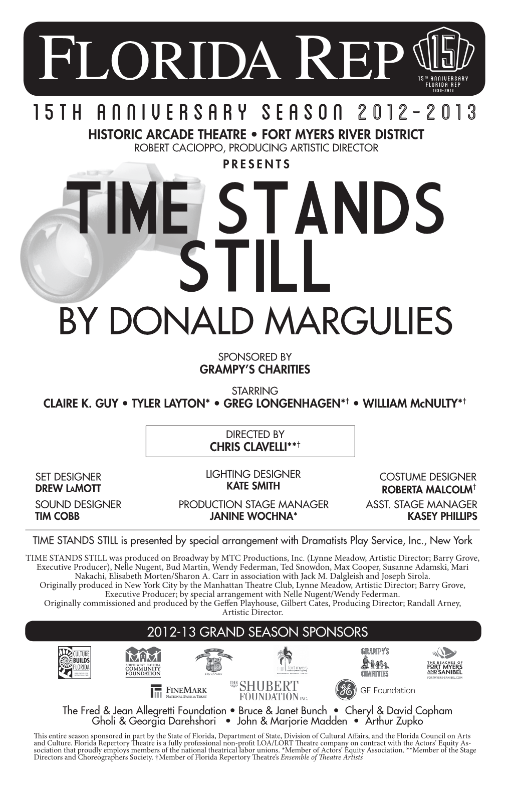 Time Stands Still by Donald Margulies Sponsored by Grampy’S Charities