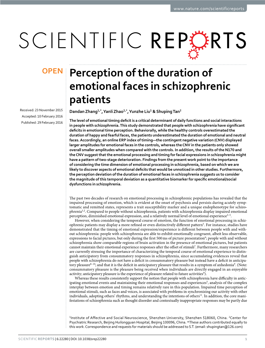 Perception of the Duration of Emotional Faces in Schizophrenic