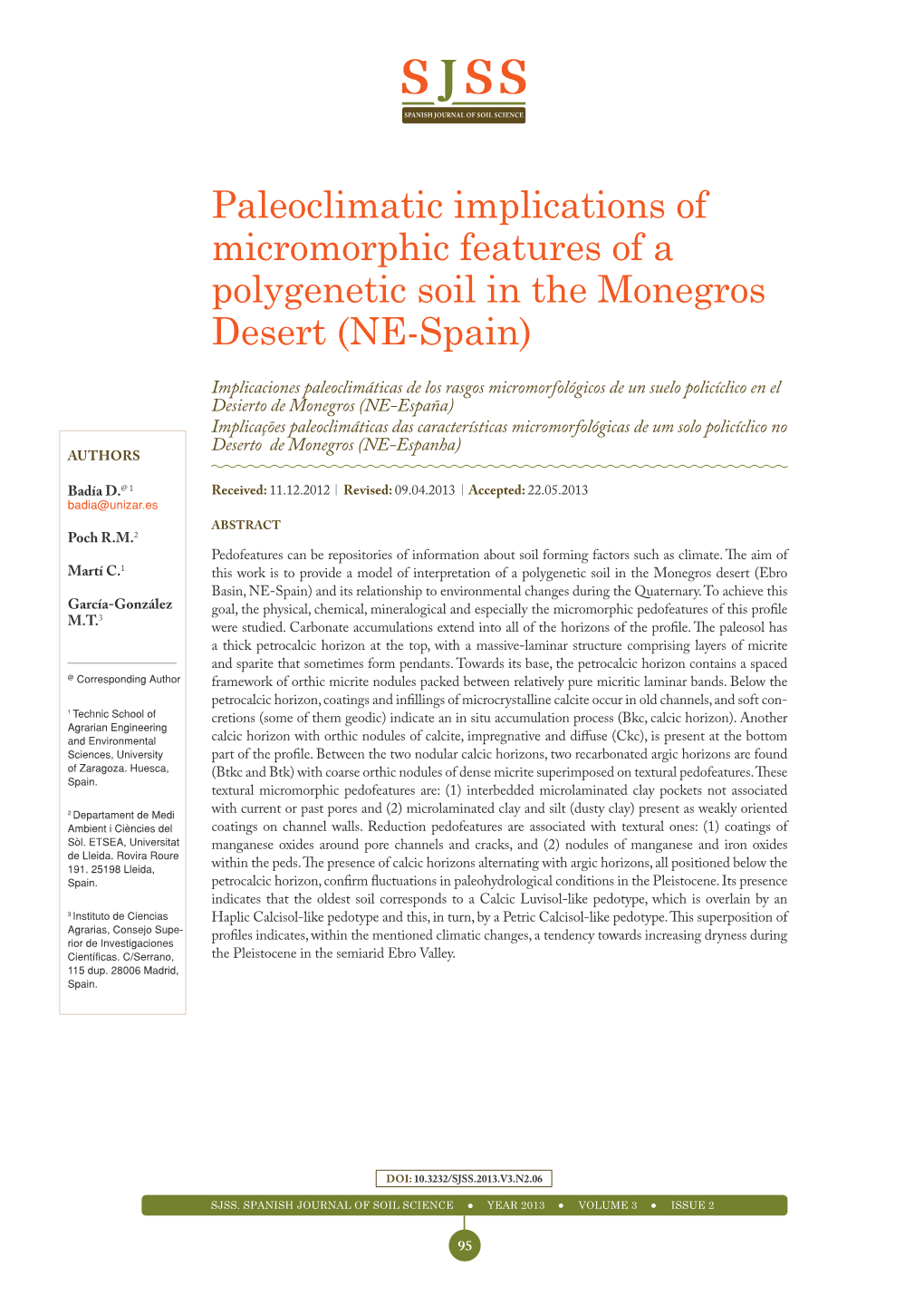 Paleoclimatic Implications of Micromorphic Features of a Polygenetic Soil in the Monegros Desert (NE-Spain)