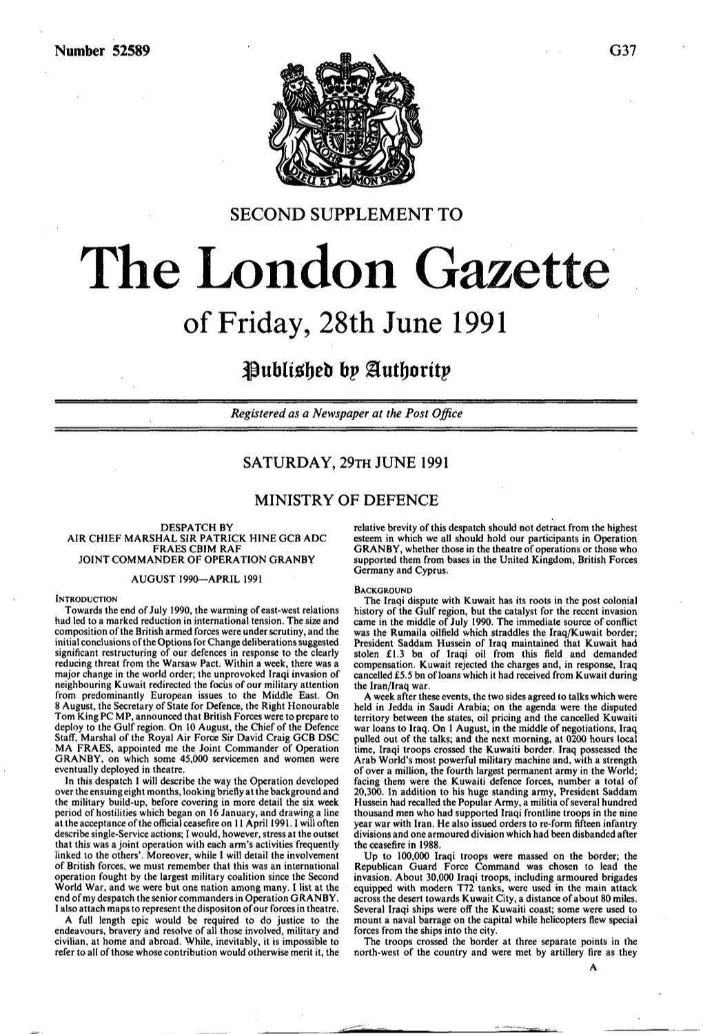The London Gazette of Friday, 28Th June 1991 Bp Gluthorttp