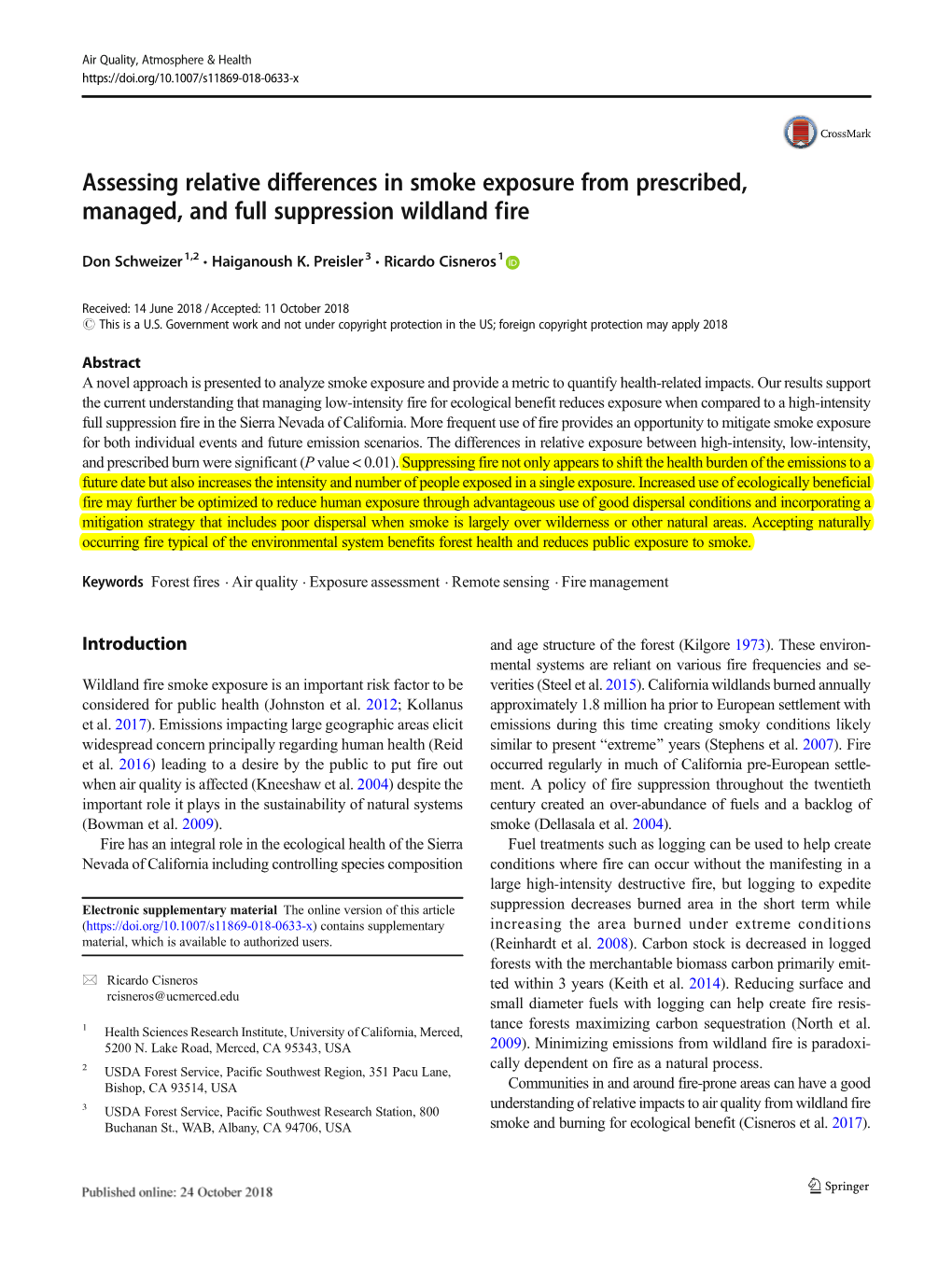 Assessing Relative Differences in Smoke Exposure from Prescribed, Managed, and Full Suppression Wildland Fire