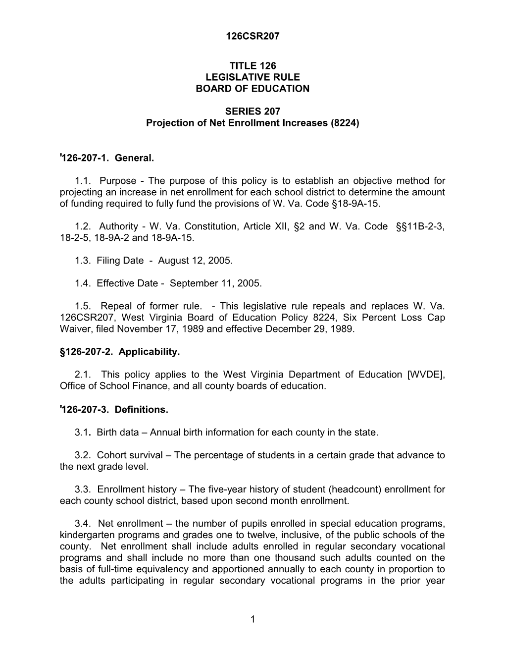 Projection of Net Enrollment Increases (8224)