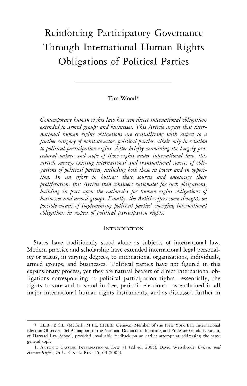 Reinforcing Participatory Governance Through International Human Rights Obligations of Political Parties