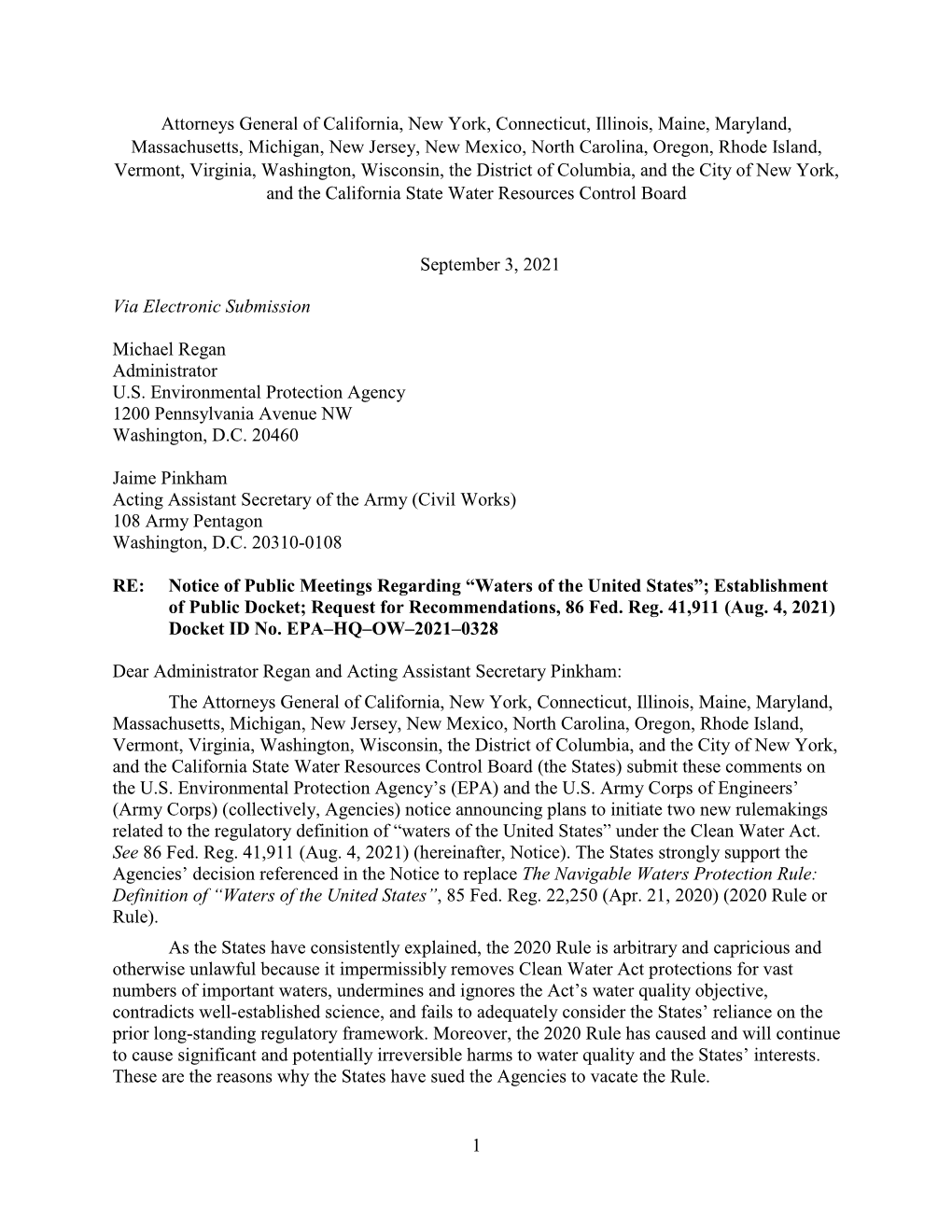 1 Attorneys General of California, New York, Connecticut, Illinois, Maine