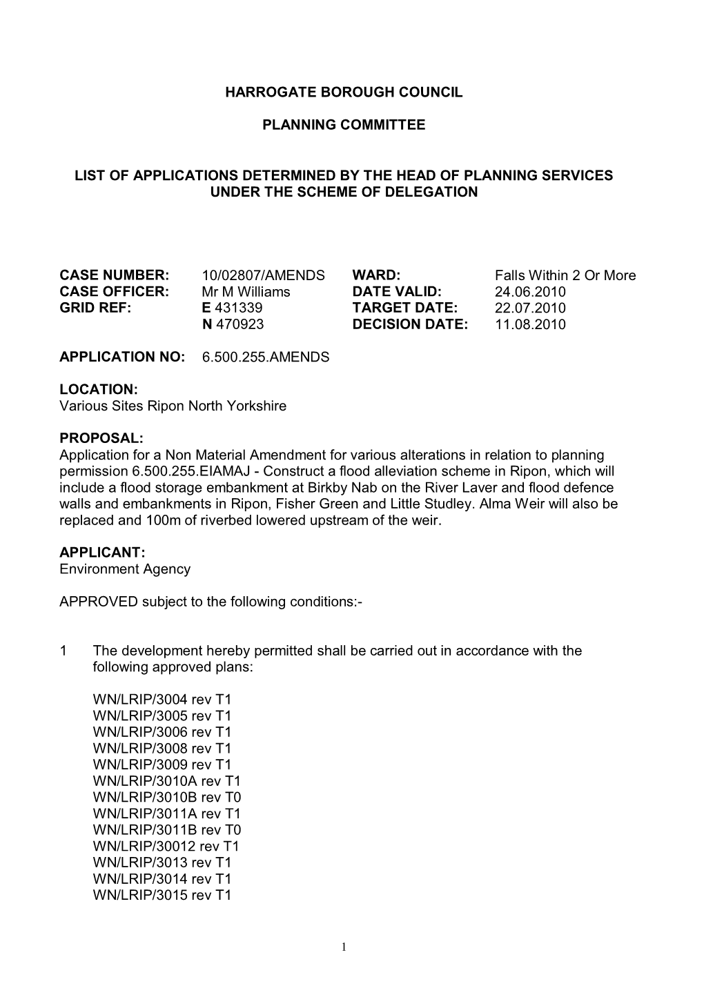 Harrogate Borough Council Planning Committee List Of