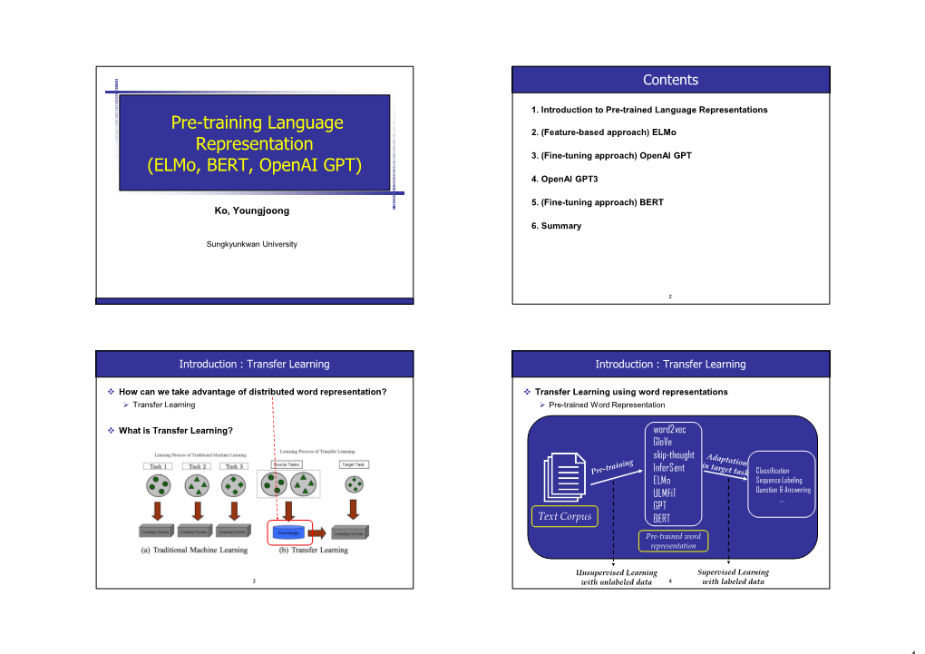 Pre-Training Language Representation (Elmo, BERT, Openai GPT)