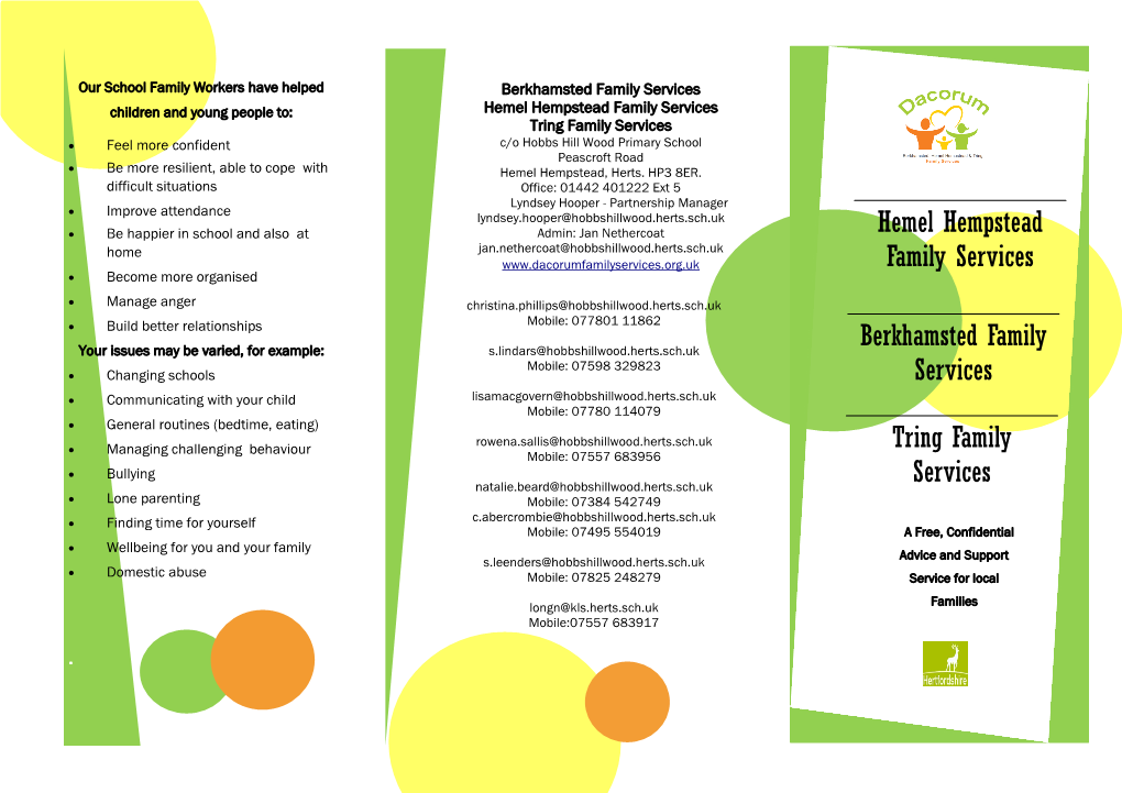 Hemel Hempstead Family Services Tring Family Services Berkhamsted