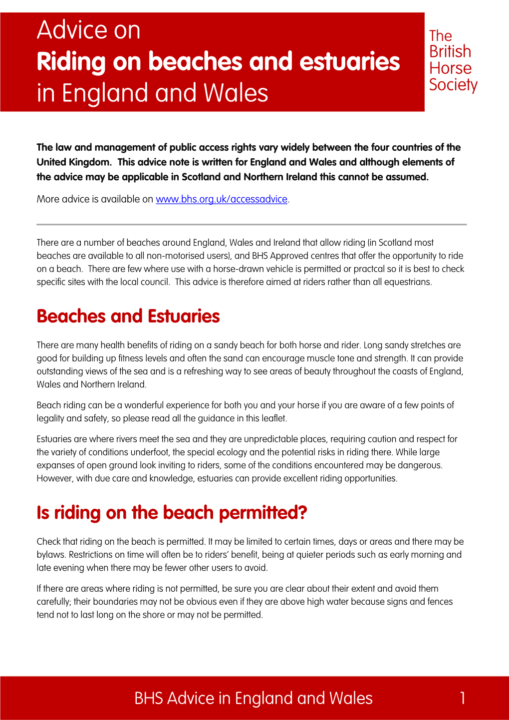 Advice on Riding on Beaches and Estuaries in England and Wales