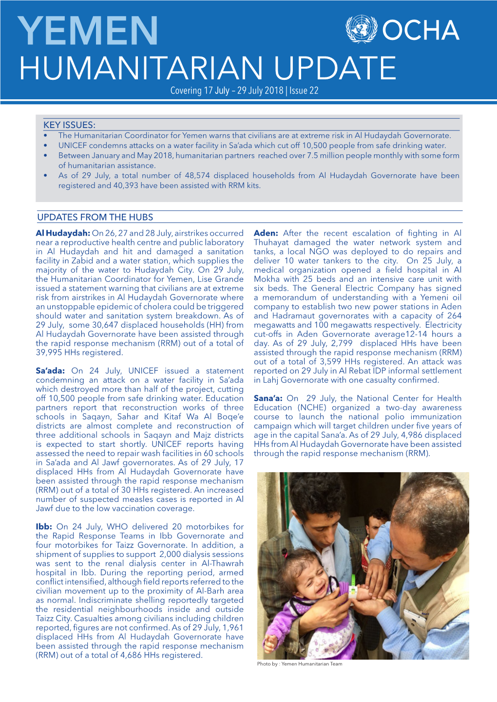 HUMANITARIAN UPDATE Covering 17 July – 29 July 2018 | Issue 22