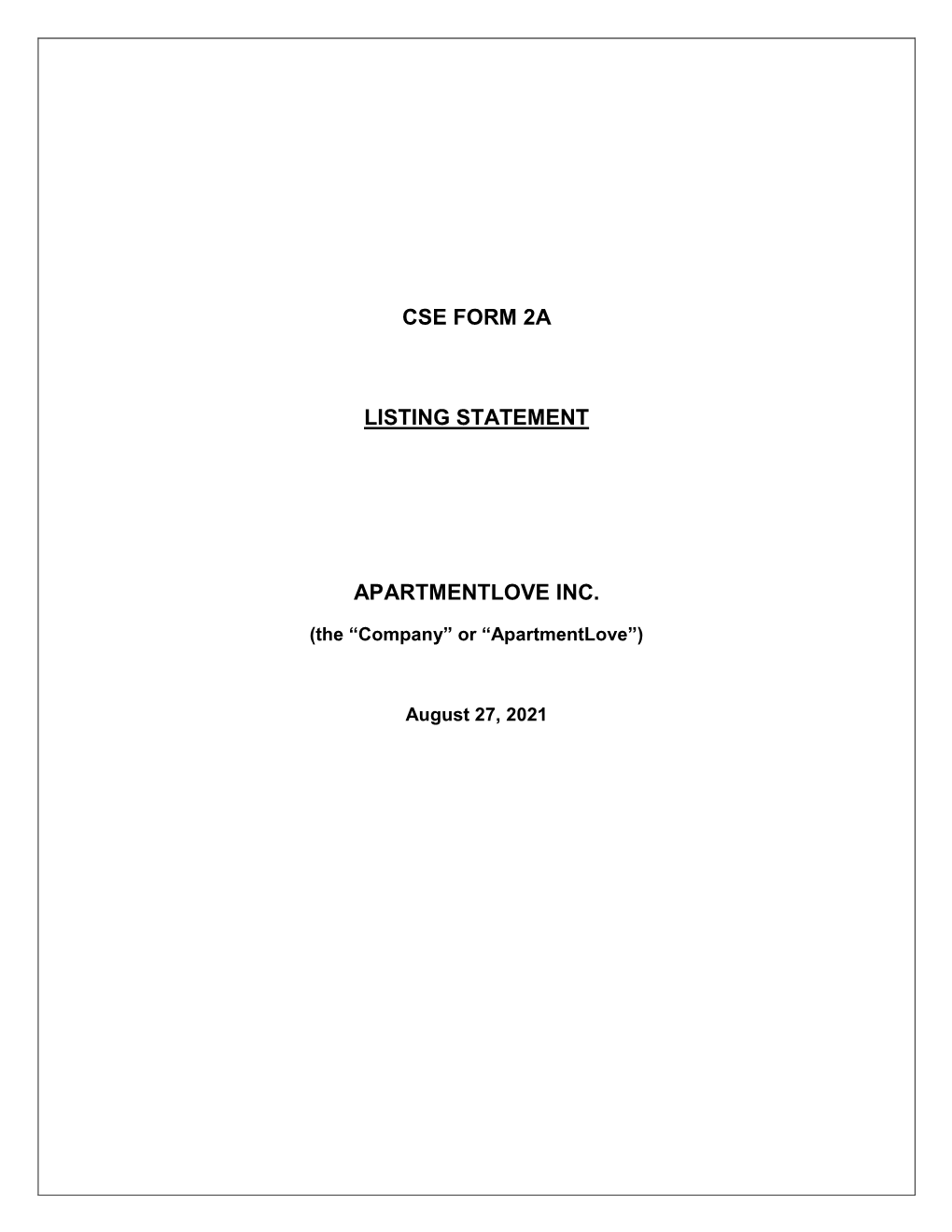 Cse Form 2A Listing Statement Apartmentlove Inc