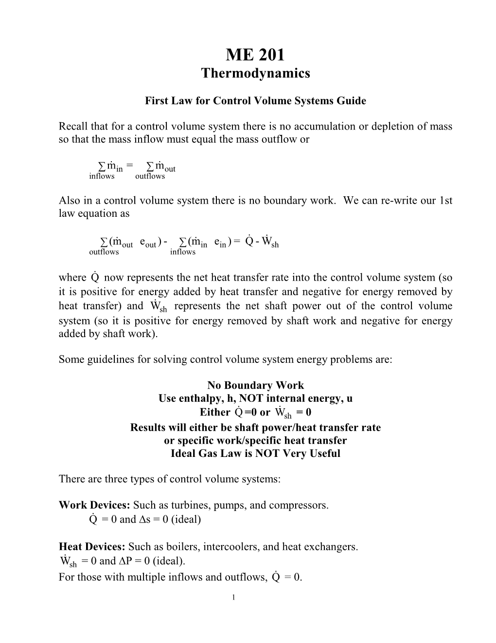 1St Law for Control Volume Systems Guide