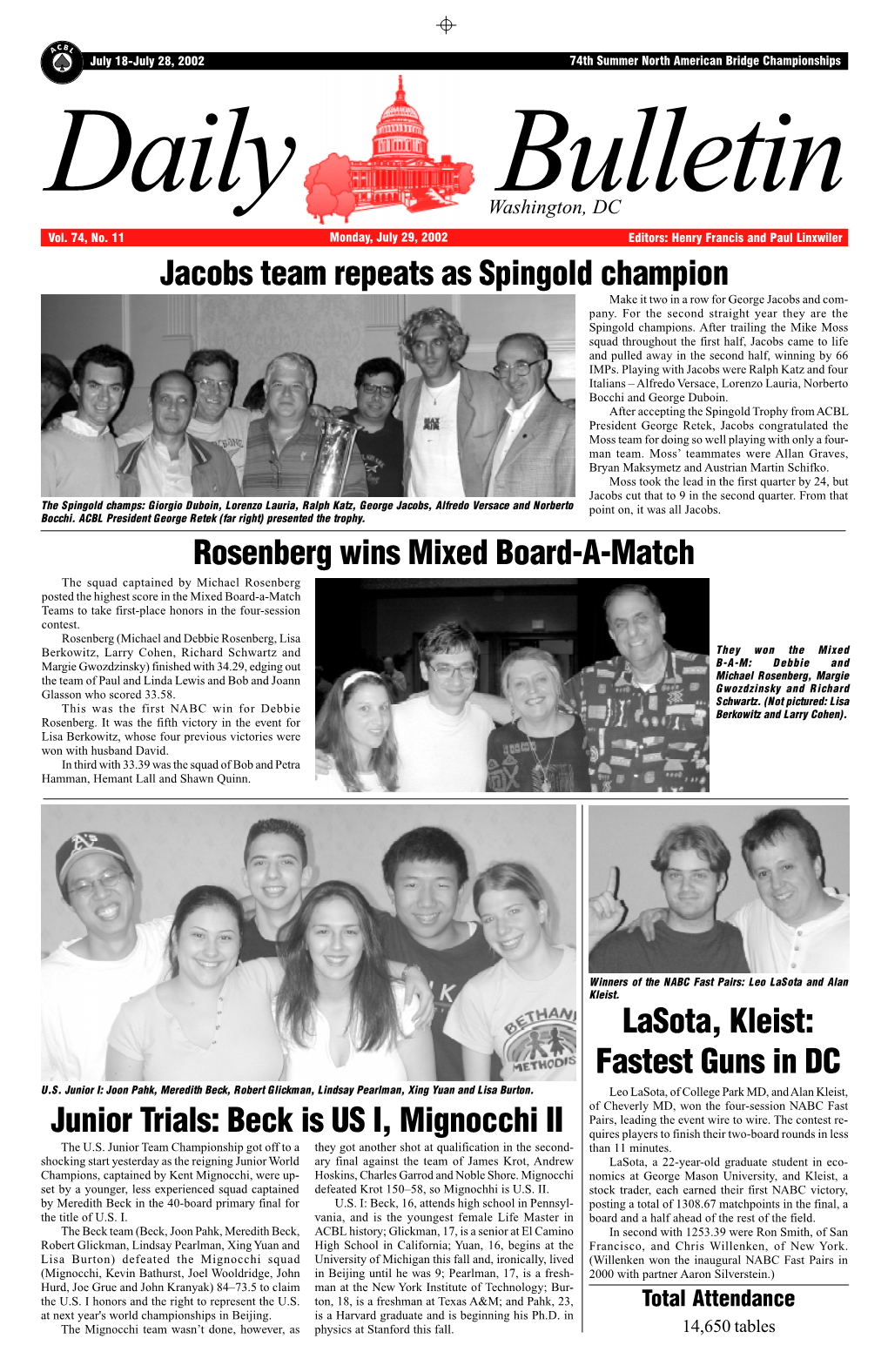 Jacobs Team Repeats As Spingold Champion