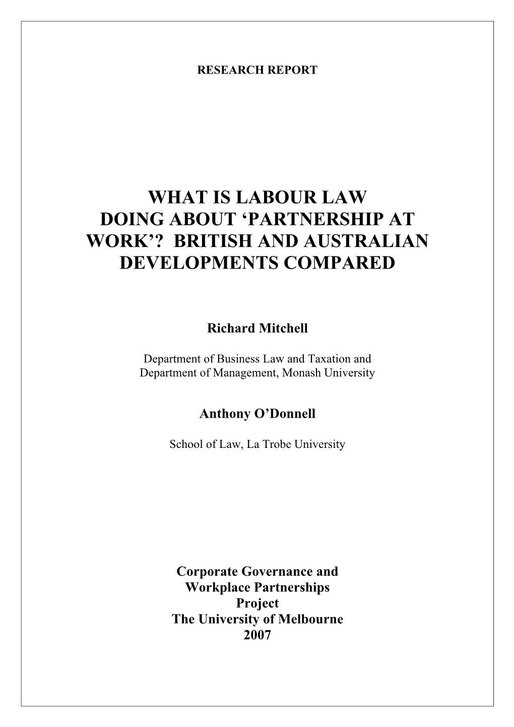 'What Is Labour Law Doing About 'Partnership at Work'? British