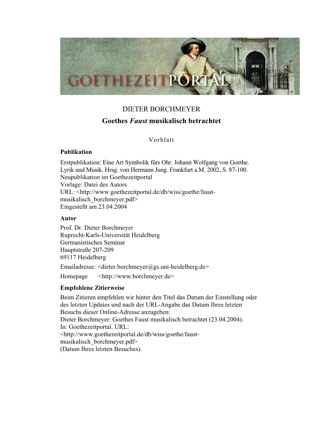 DIETER BORCHMEYER Goethes Faust Musikalisch Betrachtet