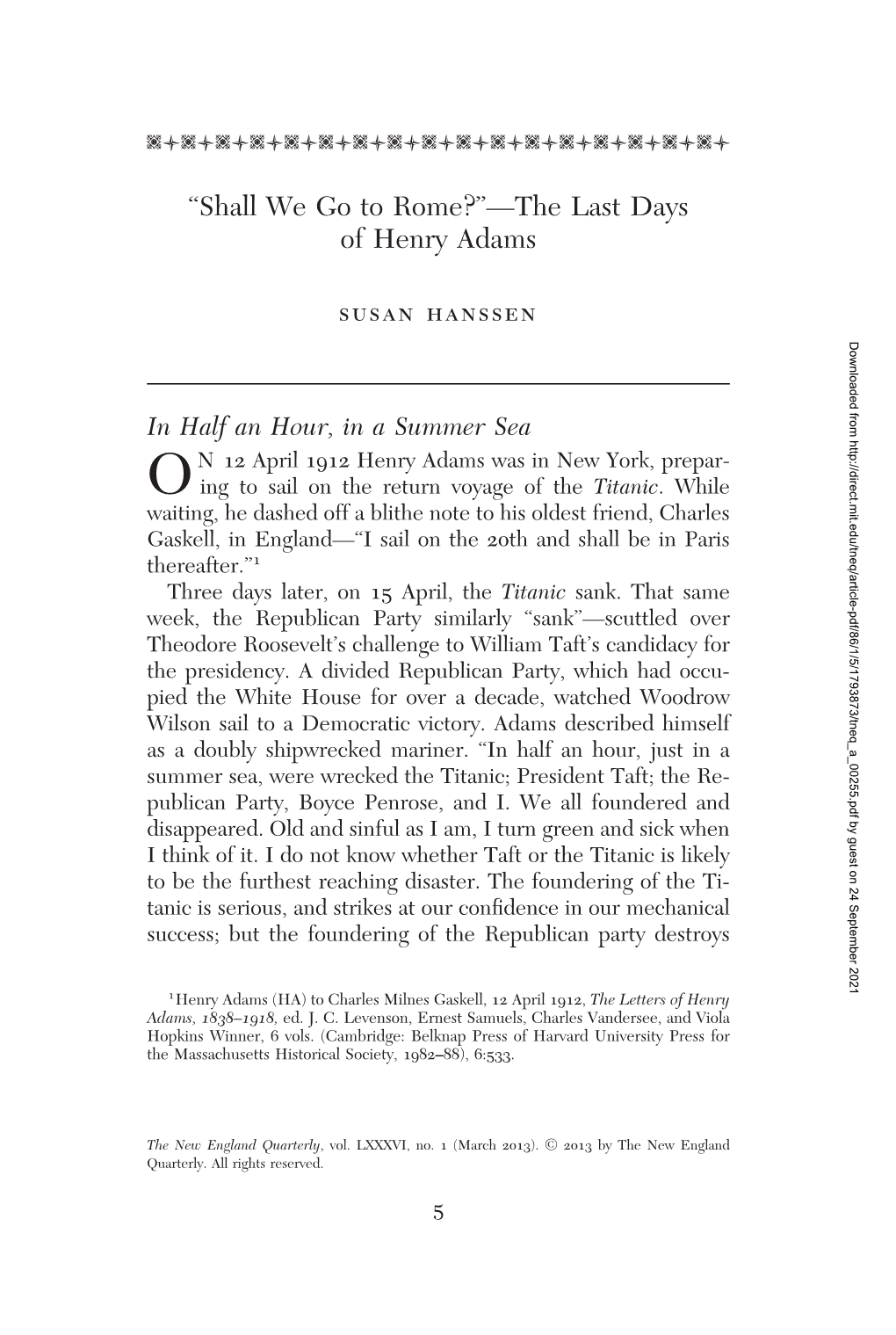 “Shall We Go to Rome?”—The Last Days of Henry Adams