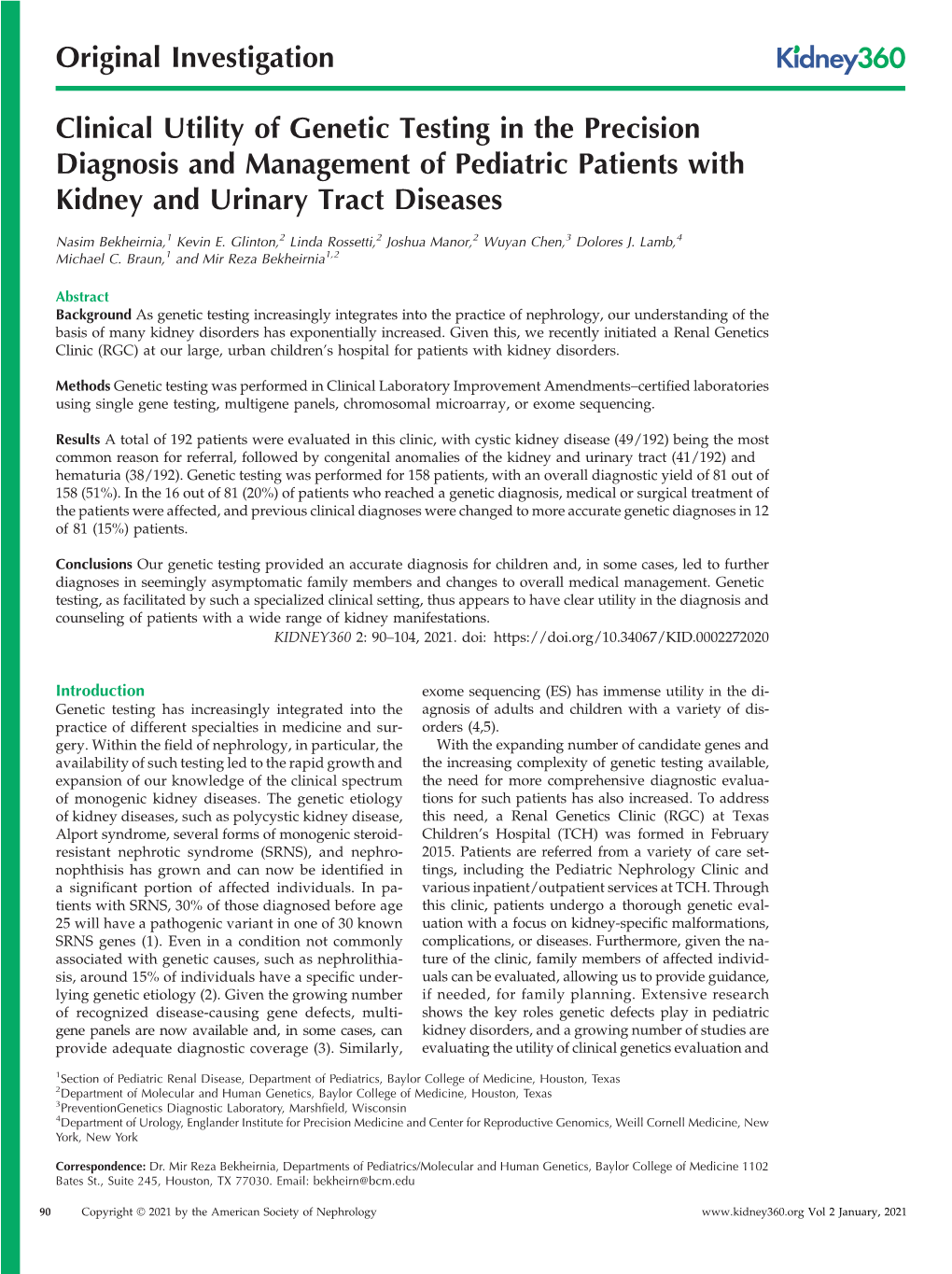 Clinical Utility of Genetic Testing in the Precision Diagnosis and Management of Pediatric Patients with Kidney and Urinary Tract Diseases