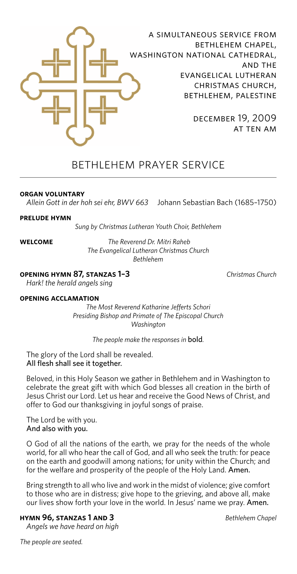 Bethlehem Prayer Service, December 19, 2009
