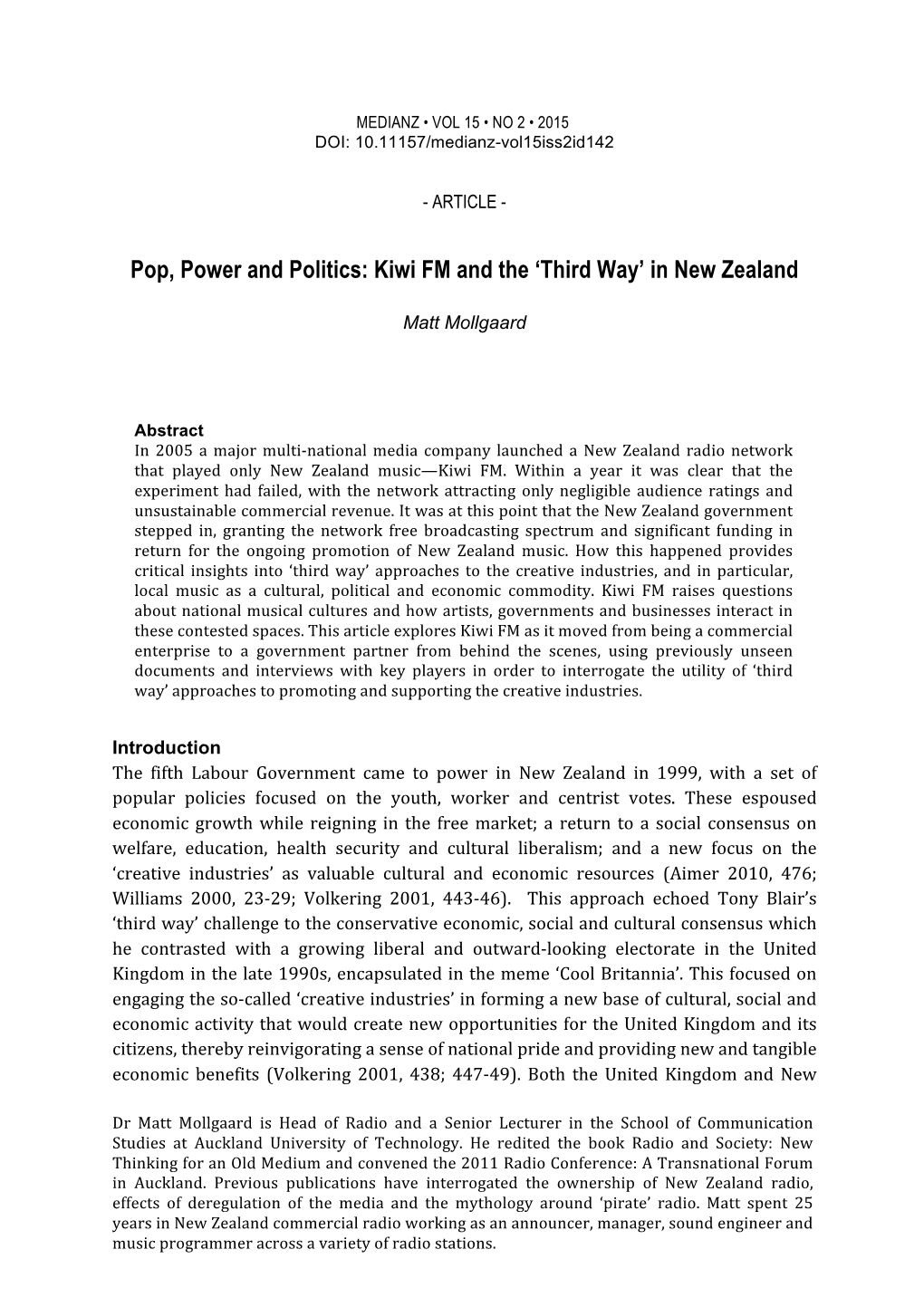 Pop, Power and Politics: Kiwi FM and the 'Third Way' in New Zealand