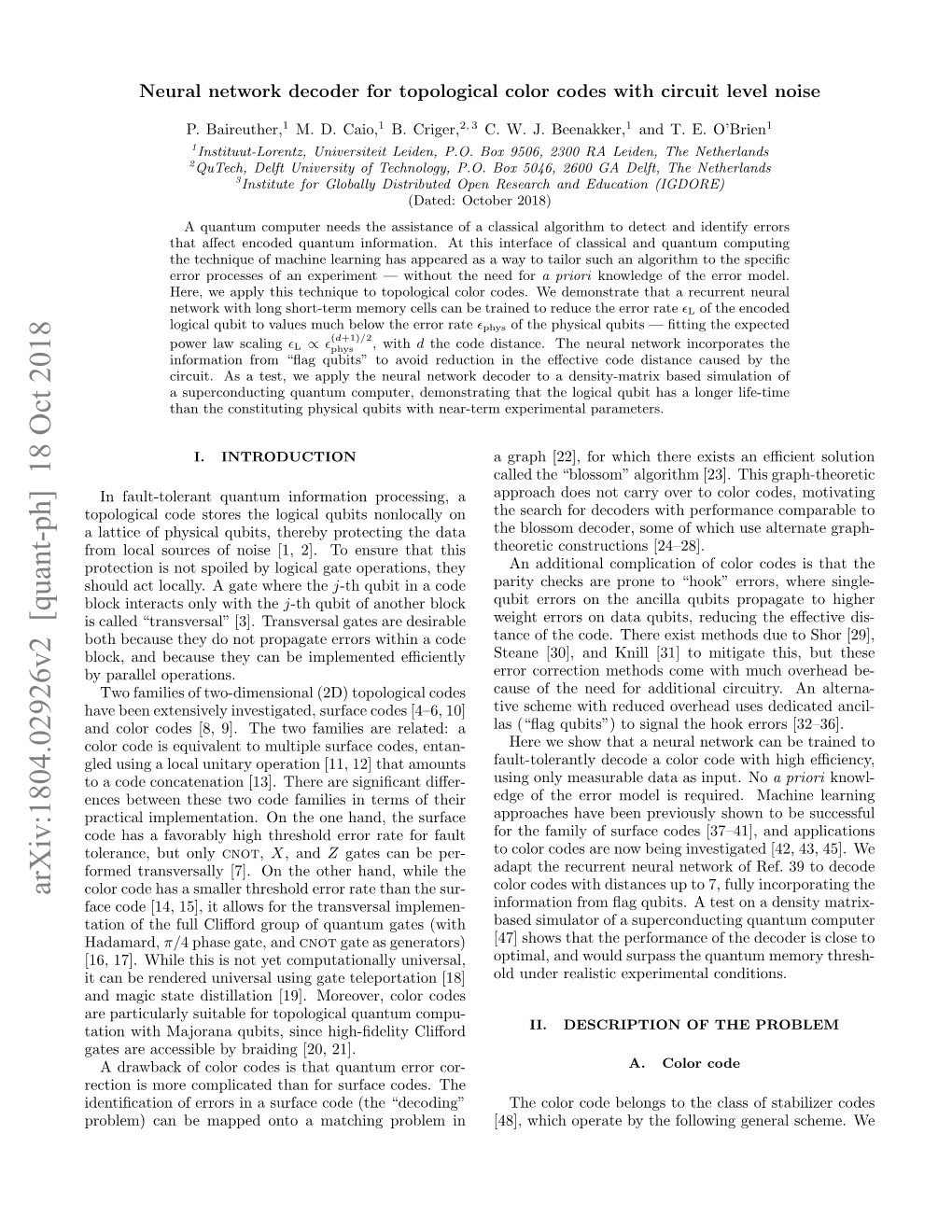 Arxiv:1804.02926V2 [Quant-Ph] 18 Oct 2018