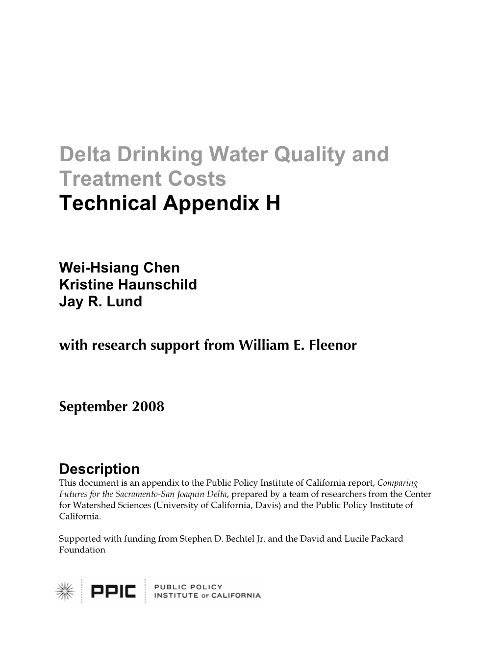 Appendix H. Delta Drinking Water Quality and Treatment Costs