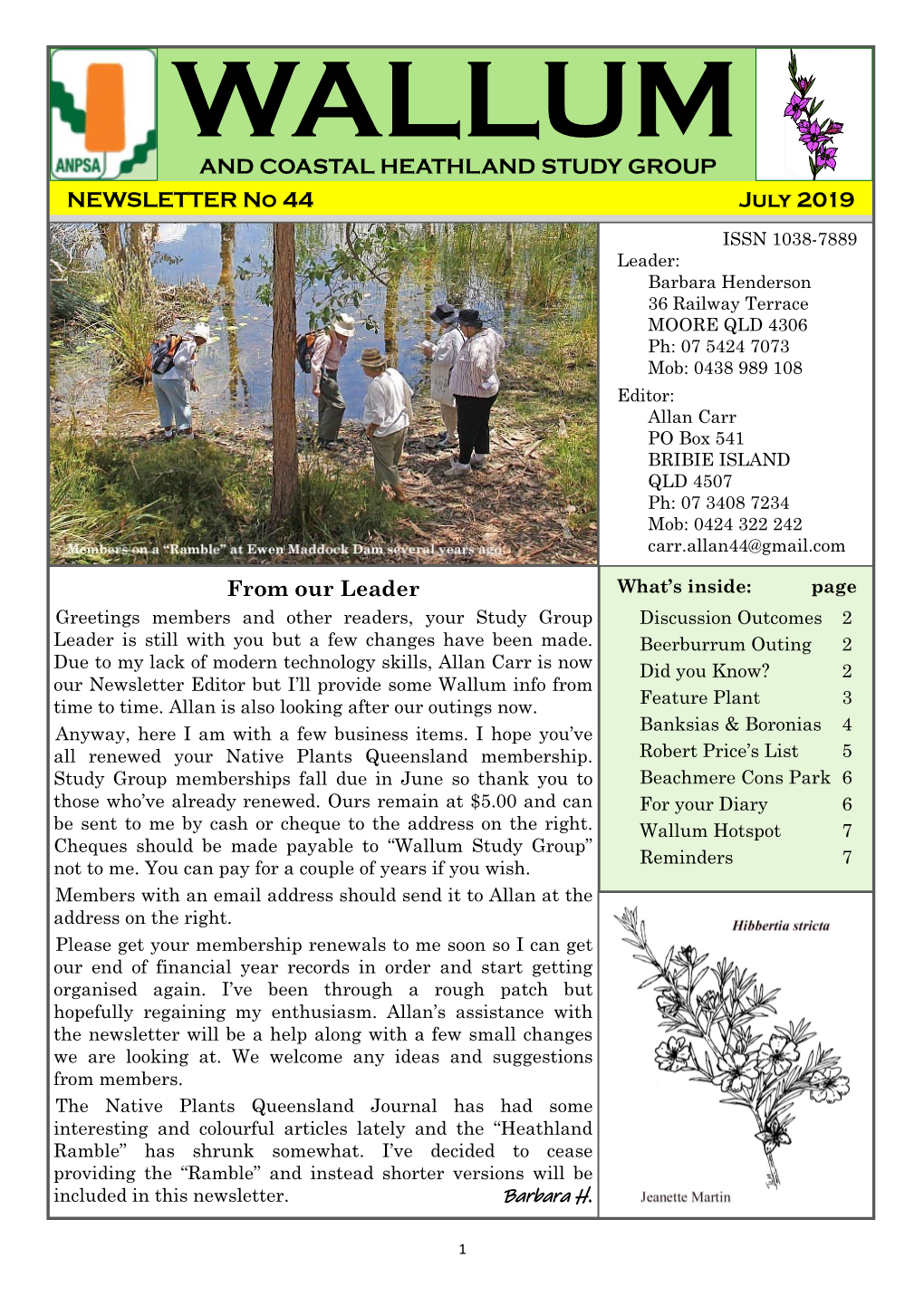 WALLUM and COASTAL HEATHLAND STUDY GROUP NEWSLETTER No 44 July 2019