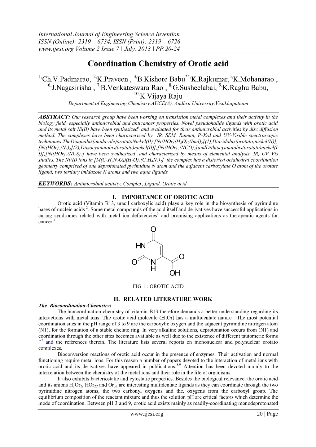 Coordination Chemistry of Orotic Acid