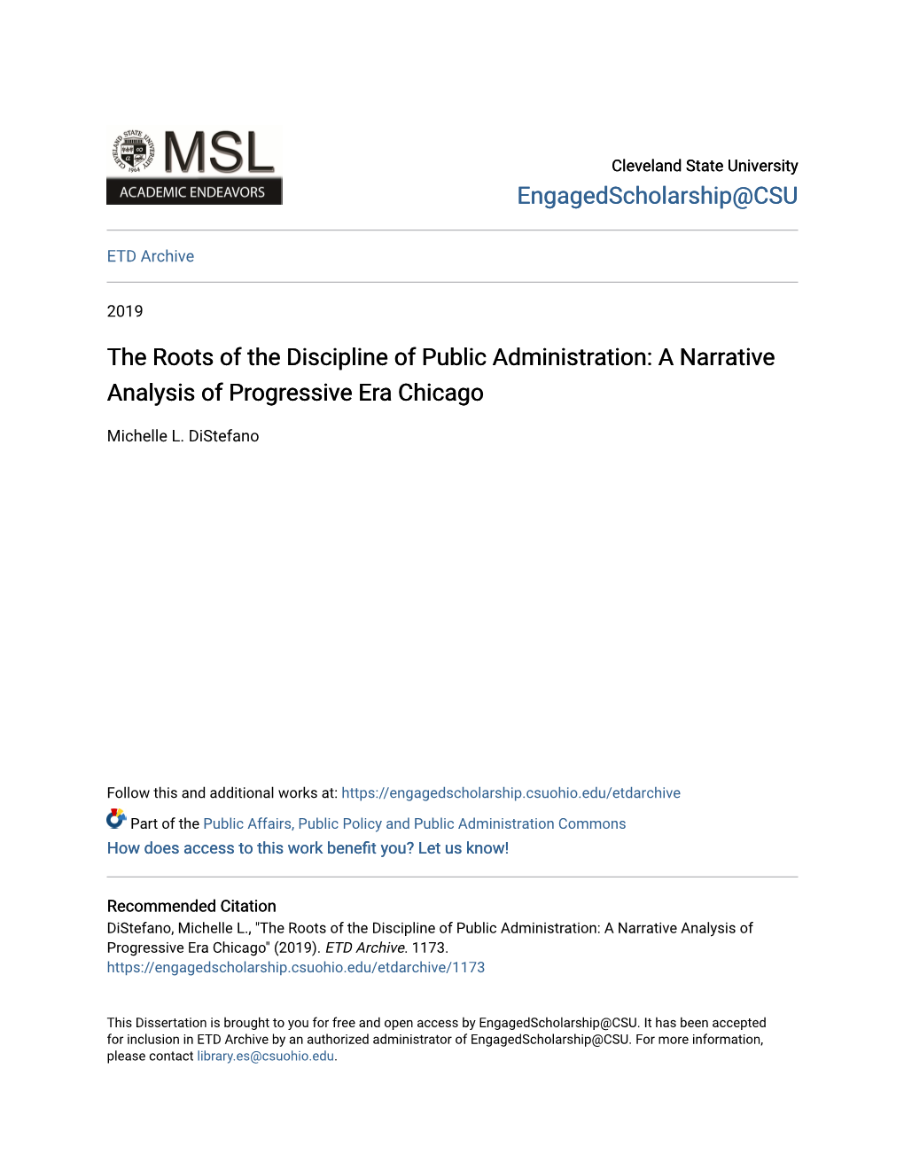 The Roots of the Discipline of Public Administration: a Narrative Analysis of Progressive Era Chicago