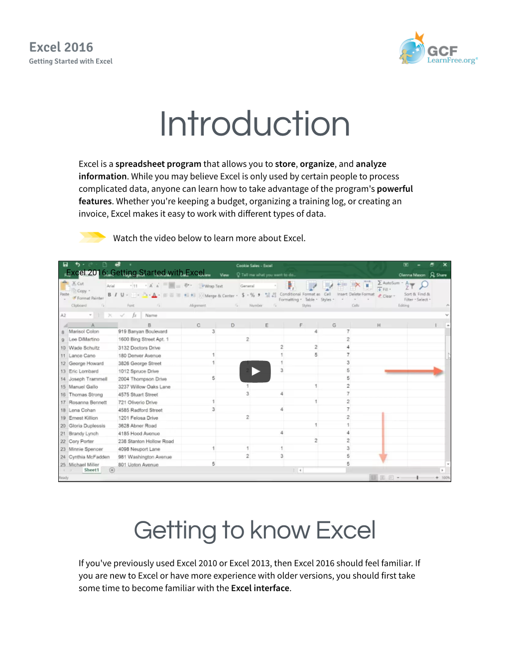 Excel 2016 Getting Started with Excel