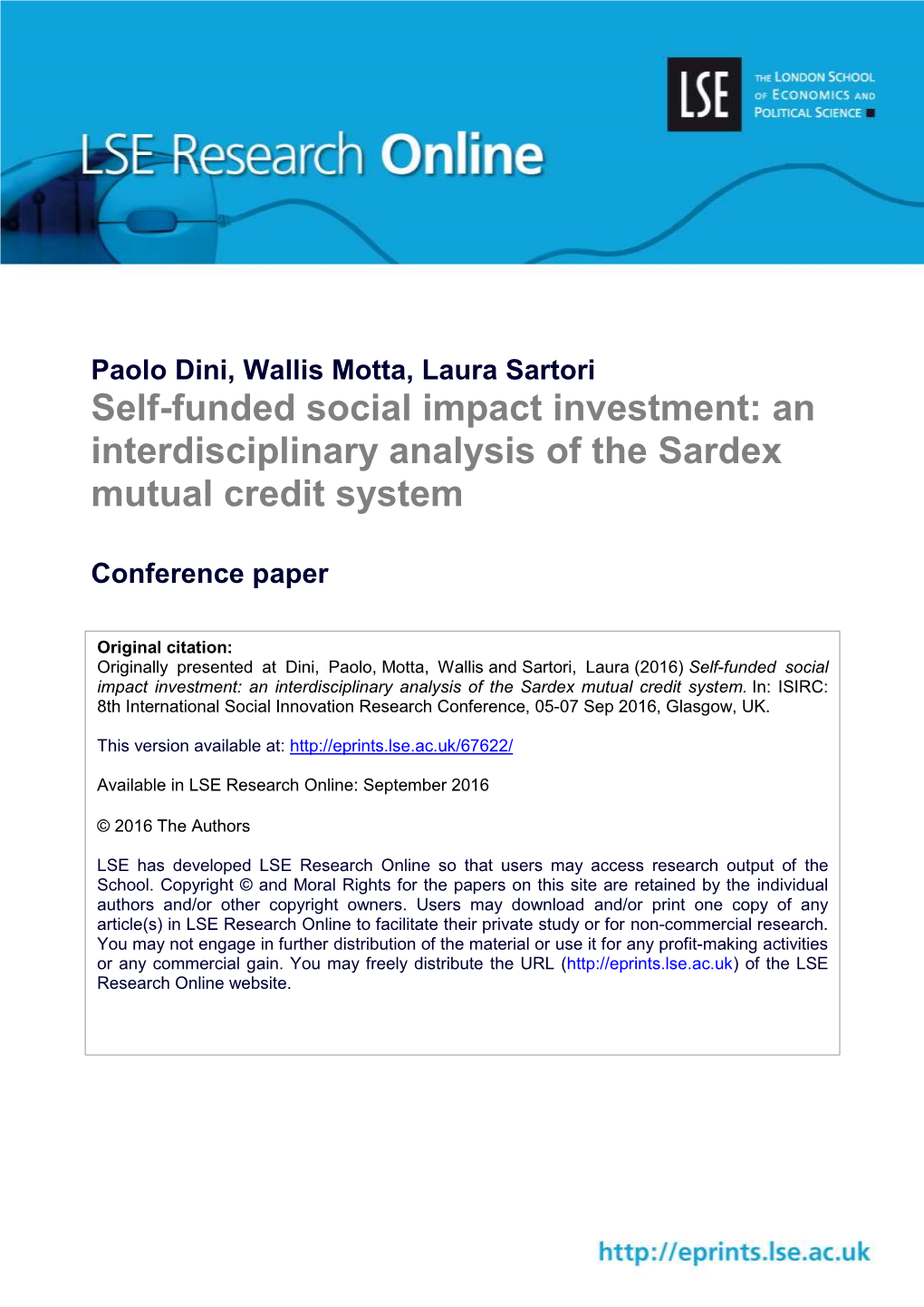 Self-Funded Social Impact Investment: an Interdisciplinary Analysis of the Sardex Mutual Credit System