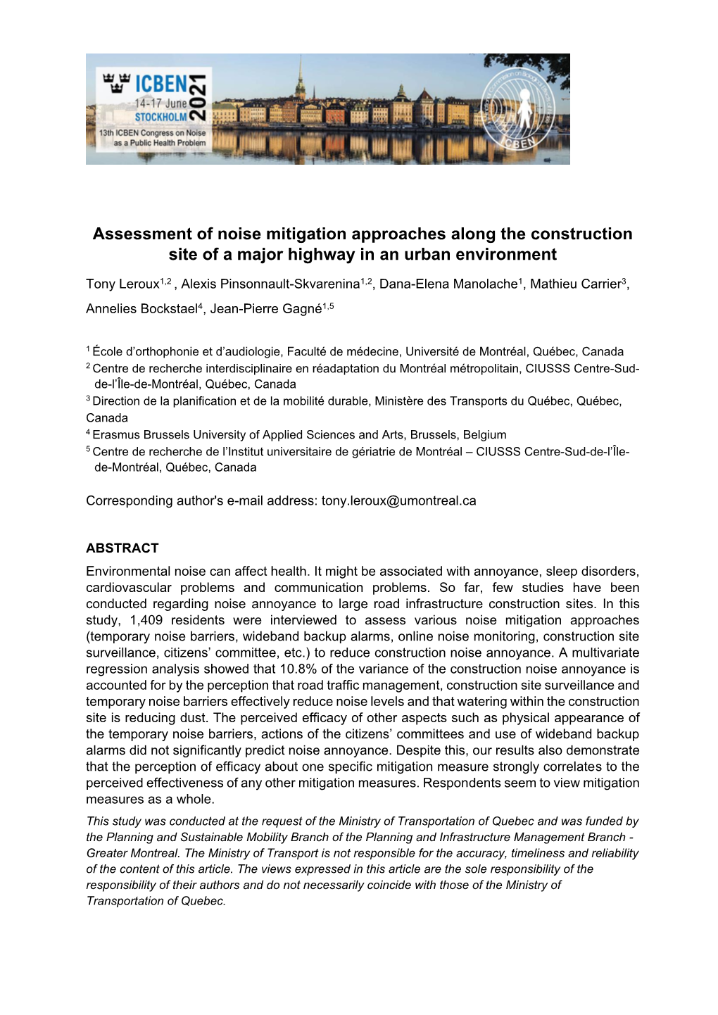 Assessment of Noise Mitigation Approaches Along the Construction Site of a Major Highway in an Urban Environment