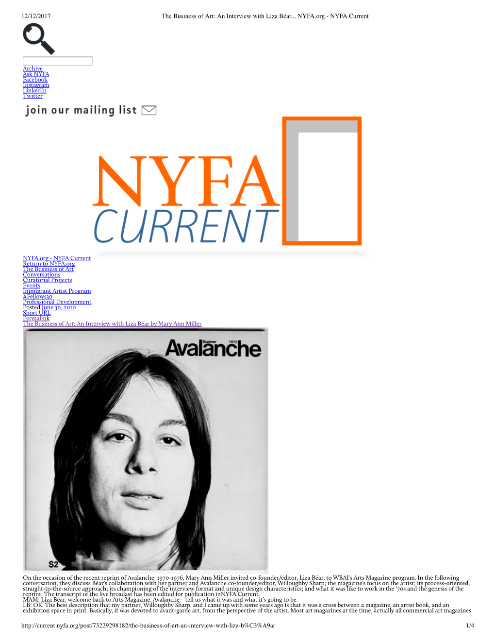 12/12/2017 the Business of Art: an Interview with Liza Béar... NYFA.Org - NYFA Current