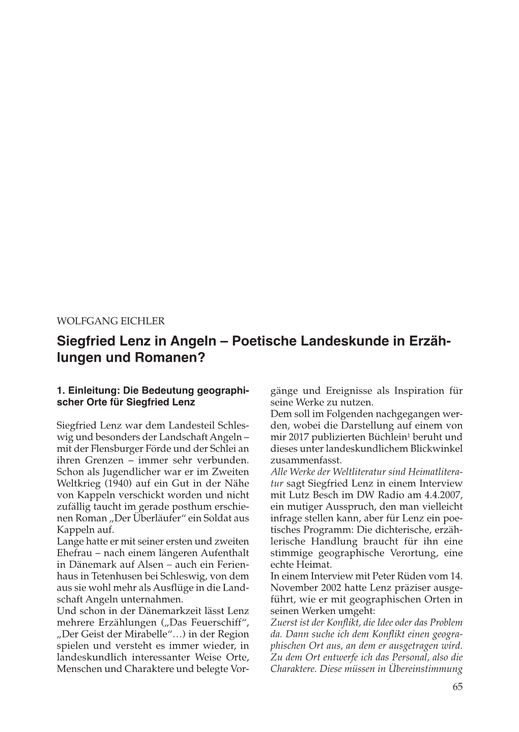 Eichler, Wolfgang: Siegfried Lenz in Angeln