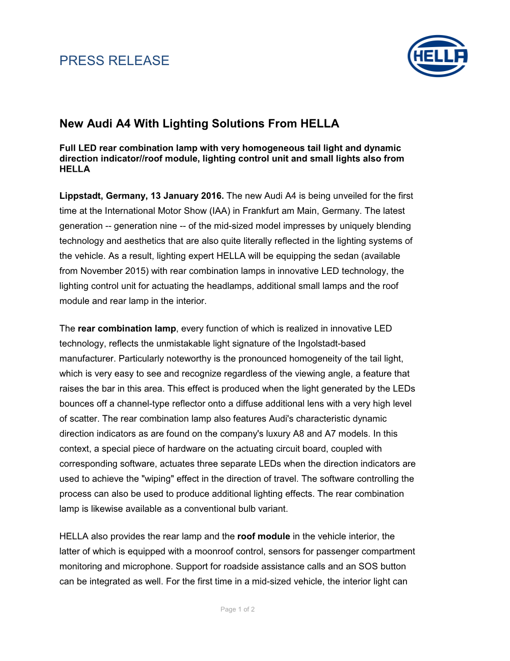 2016.01.13 HELLA PM05 En Neuer Audi A4 Mit Lichtloesungen Von