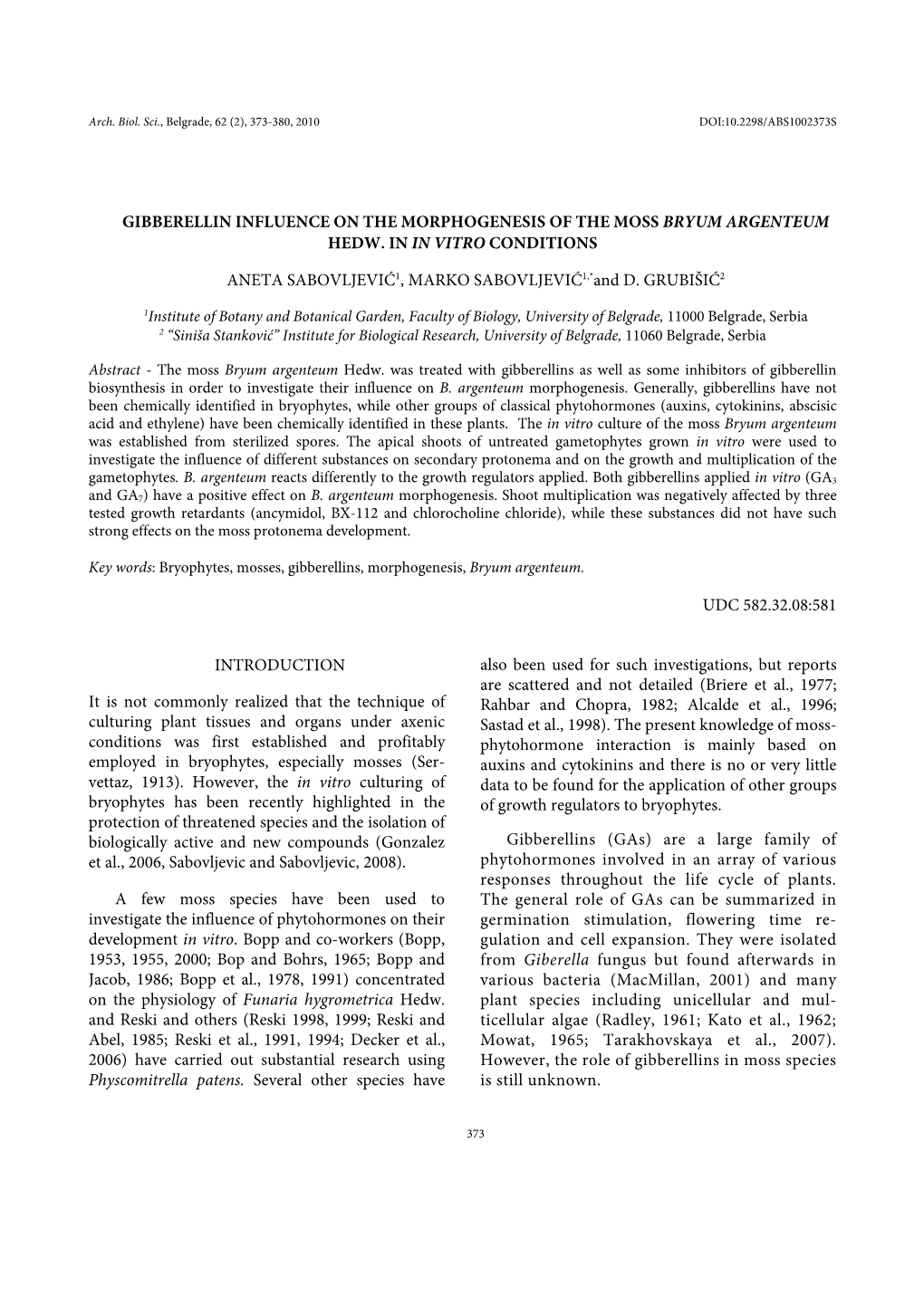 Gibberellin Influence on the Morphogenesis of the Moss Bryum Argenteum Hedw