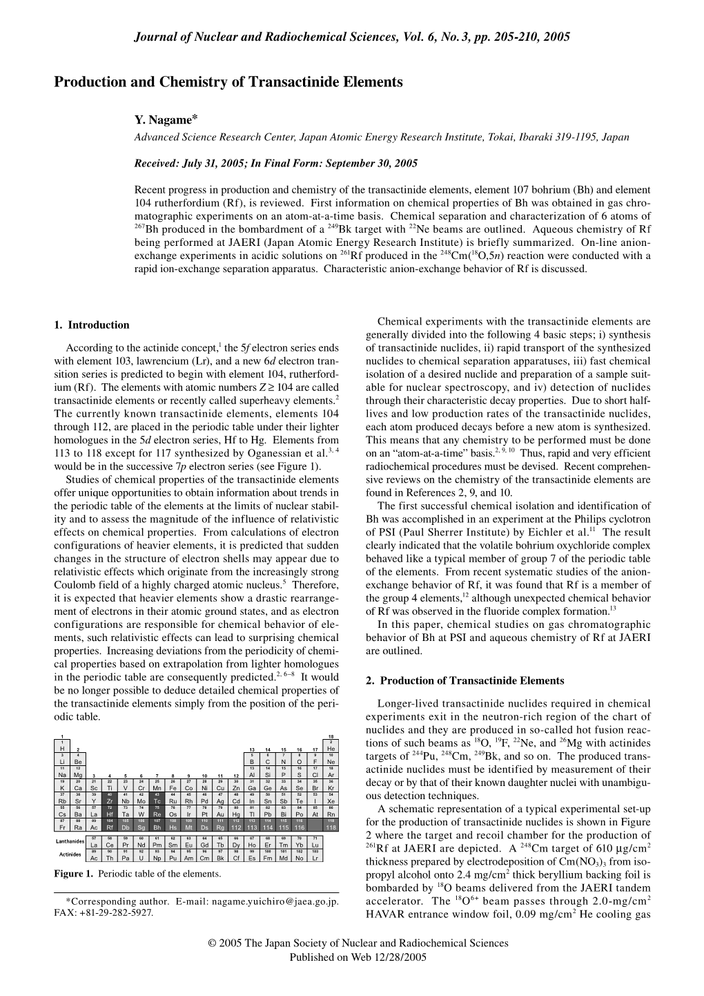 Production and Chemistry of Transactinide Elements