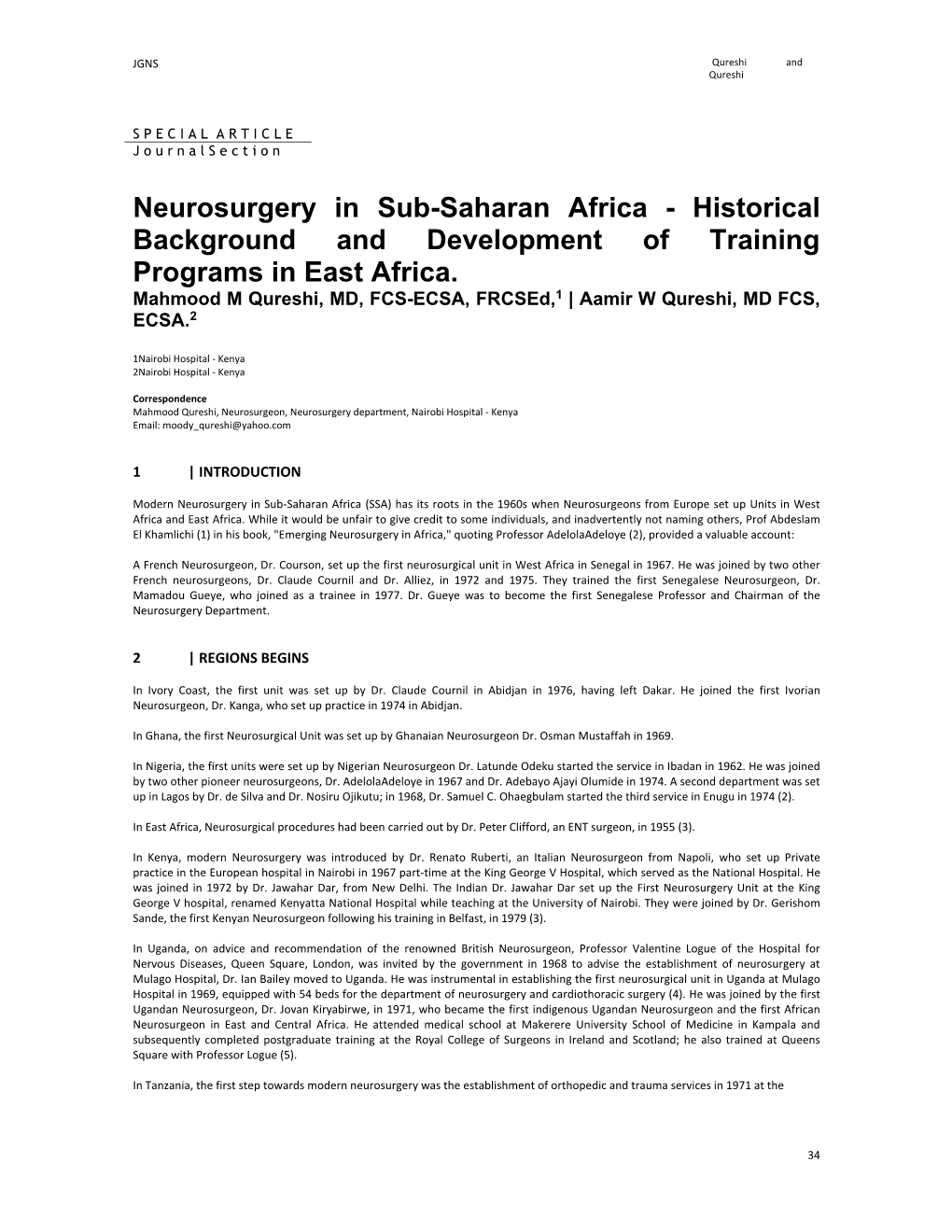 Neurosurgery in Sub-Saharan Africa - Historical Background and Development of Training Programs in East Africa