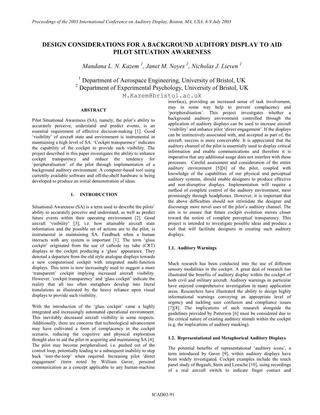 Design Considerations for a Background Auditory Display to Aid Pilot Situation Awareness