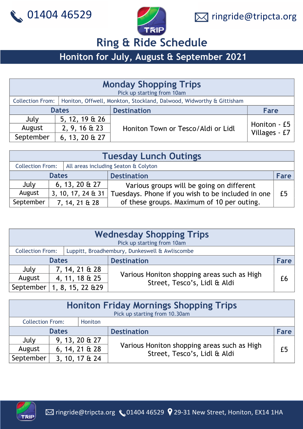 Ring & Ride Schedule