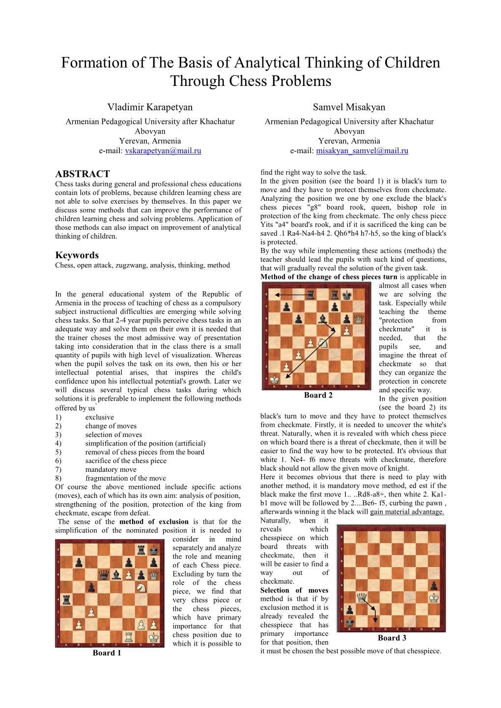 Formation of the Basis of Analytical Thinking of Children Through Chess Problems