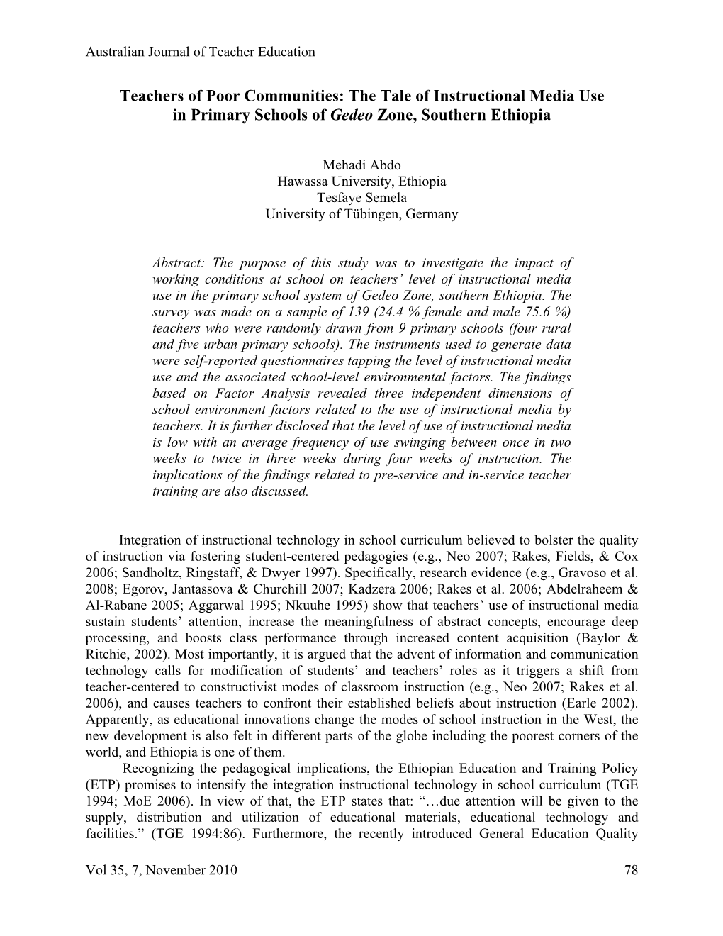 The Tale of Instructional Media Use in Primary Schools of Gedeo Zone, Southern Ethiopia