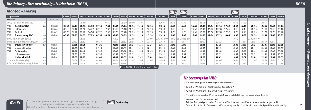 Montag – Freitag Wolfsburg – Braunschweig – Hildesheim (RE50