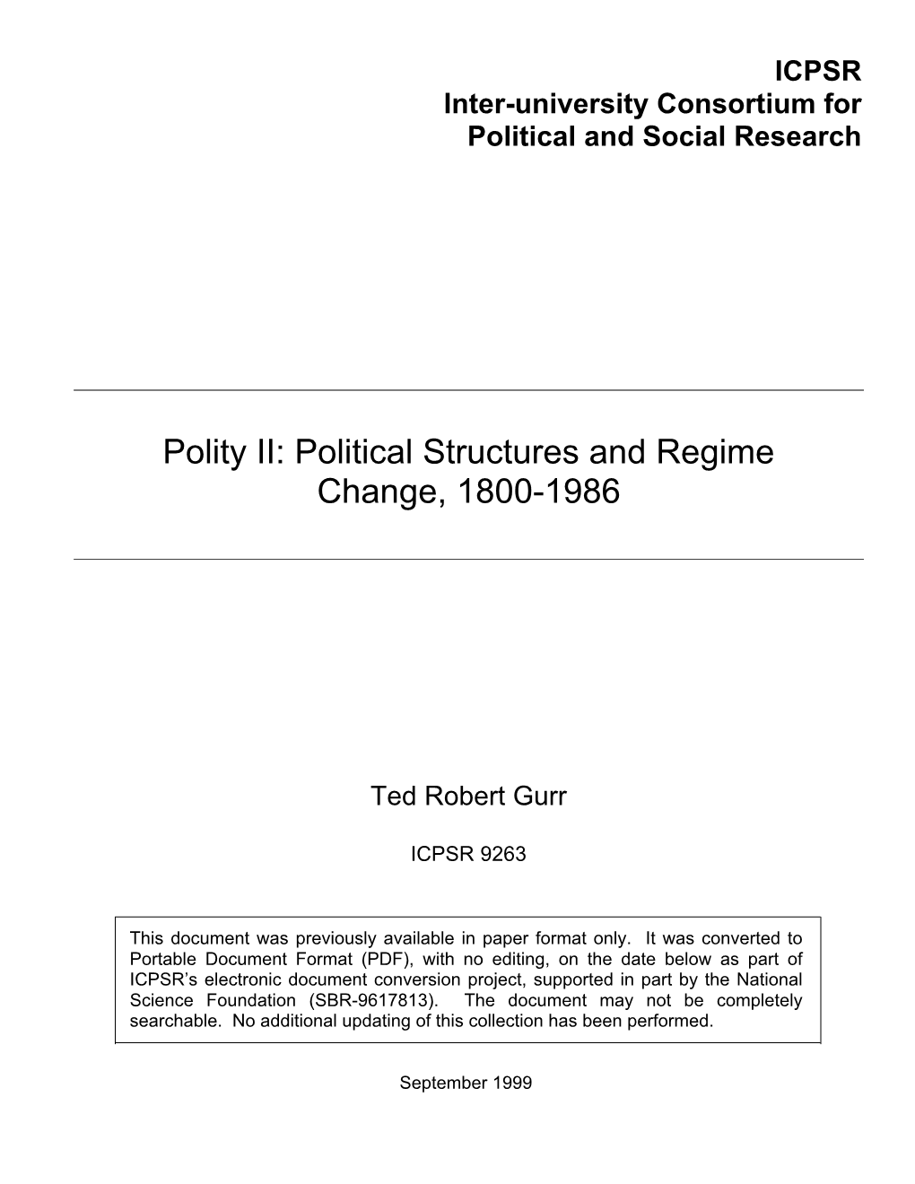 Polity II: Political Structures and Regime Change, 1800-1986