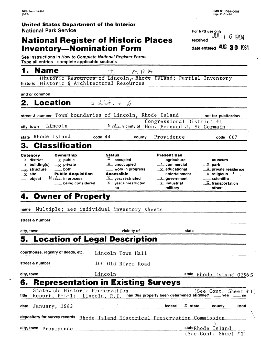 984 Inventory Nomination Form Date