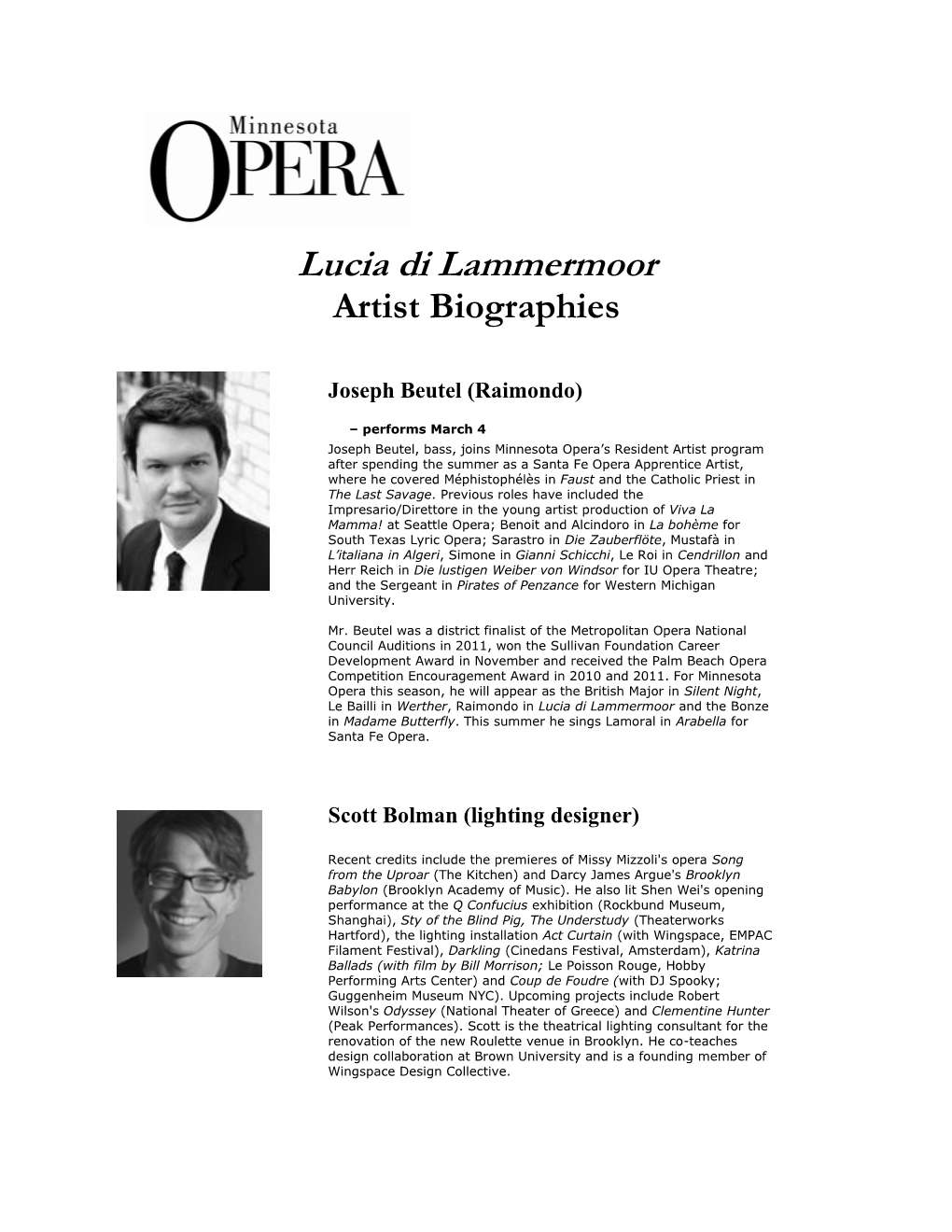 Lucia Di Lammermoor Artist Biographies