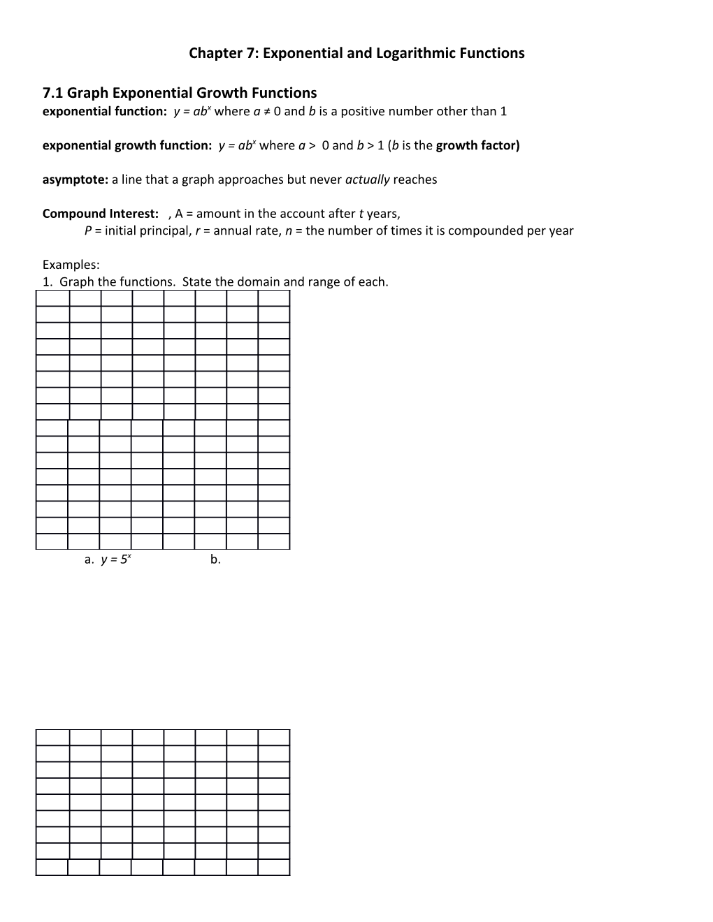 Chapter 7: Exponential and Logarithmic Functions