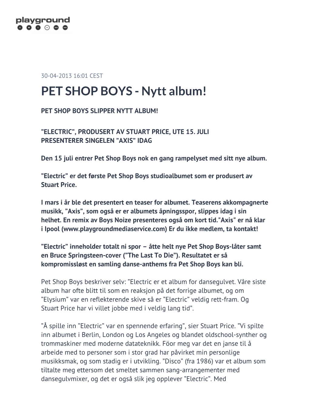 PET SHOP BOYS - Nytt Album!