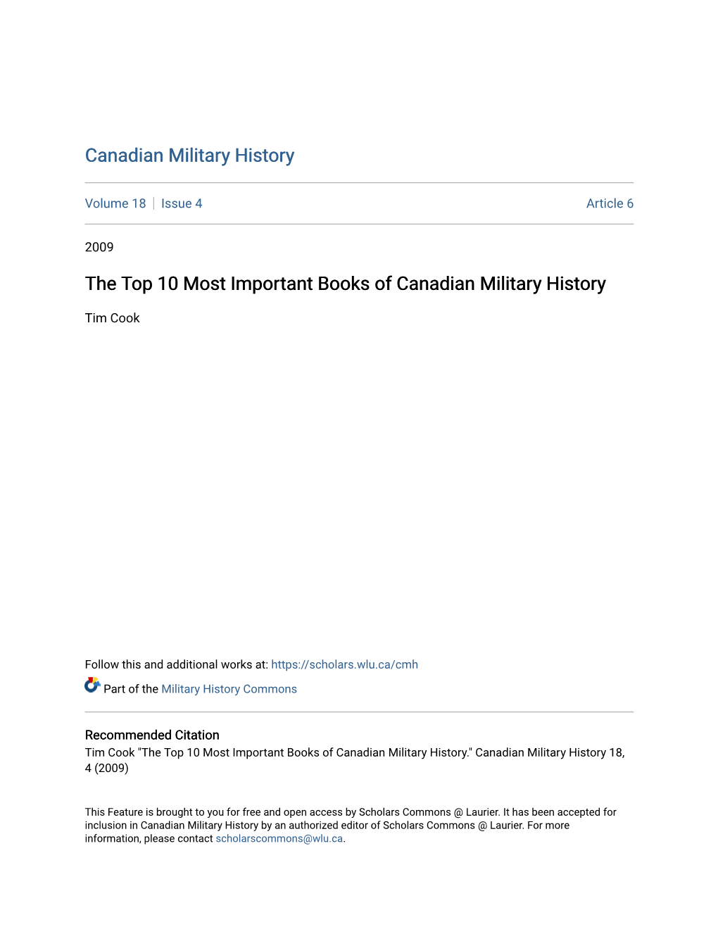 The Top 10 Most Important Books of Canadian Military History