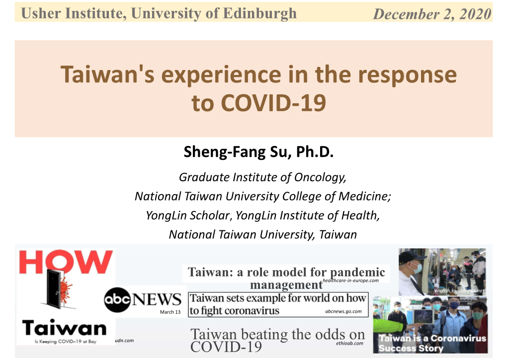 Taiwan's Experience in the Response to COVID-19